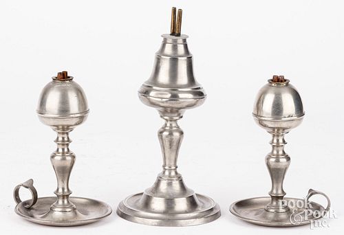 THREE AMERICAN PEWTER WHALE OIL