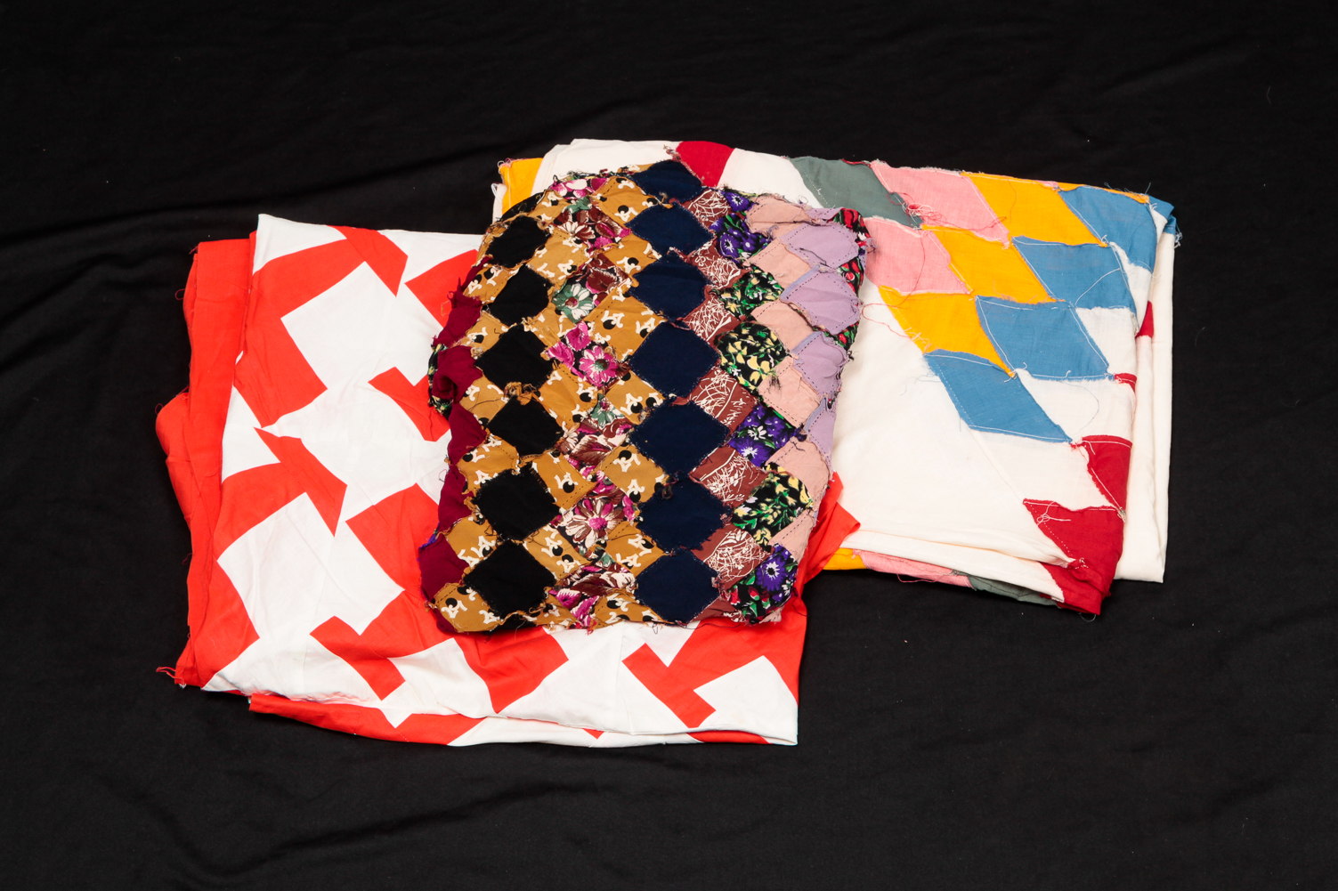 THREE AMERICAN QUILT TOPS. Mid 20th