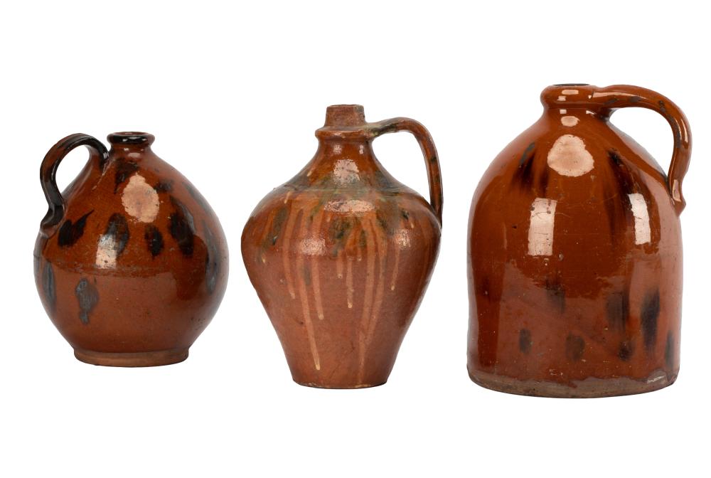 THREE AMERICAN REDWARE JUGS19th