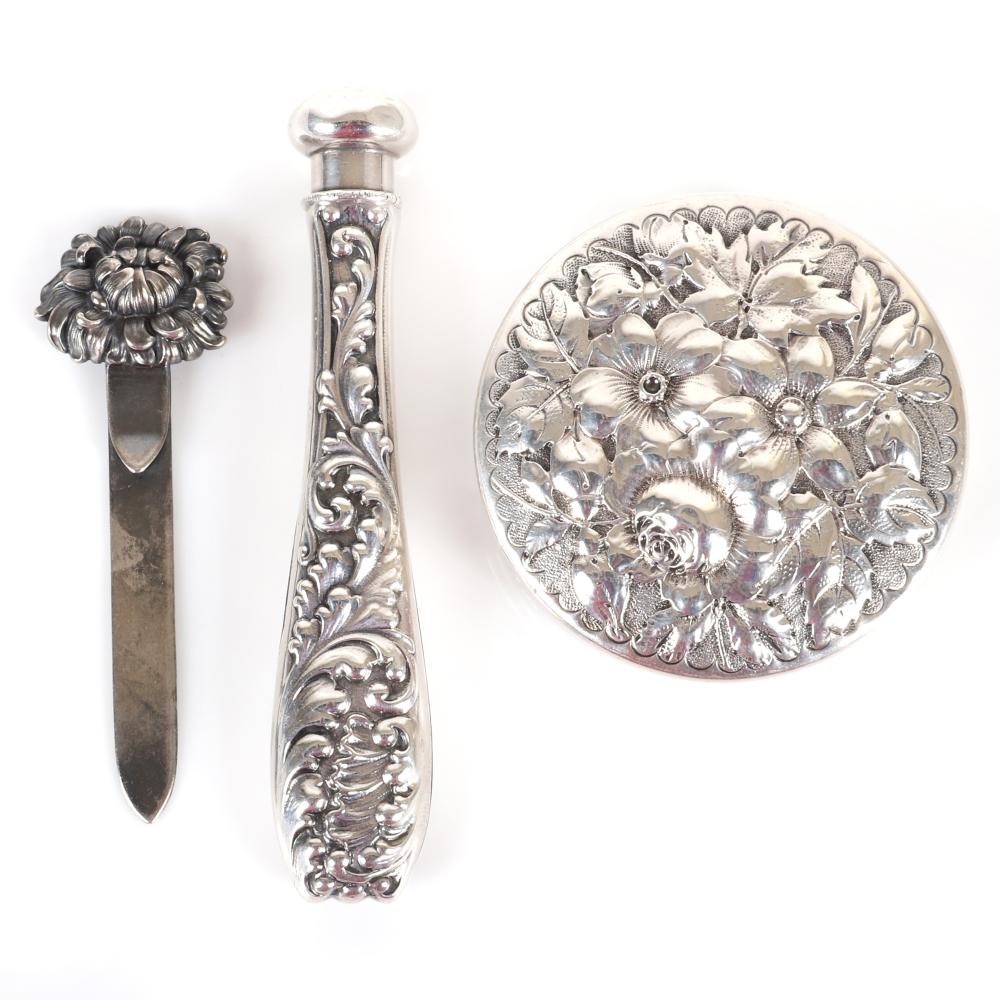 THREE AMERICAN REPOUSSE STERLING