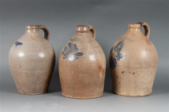 Three American salt glazed cobalt