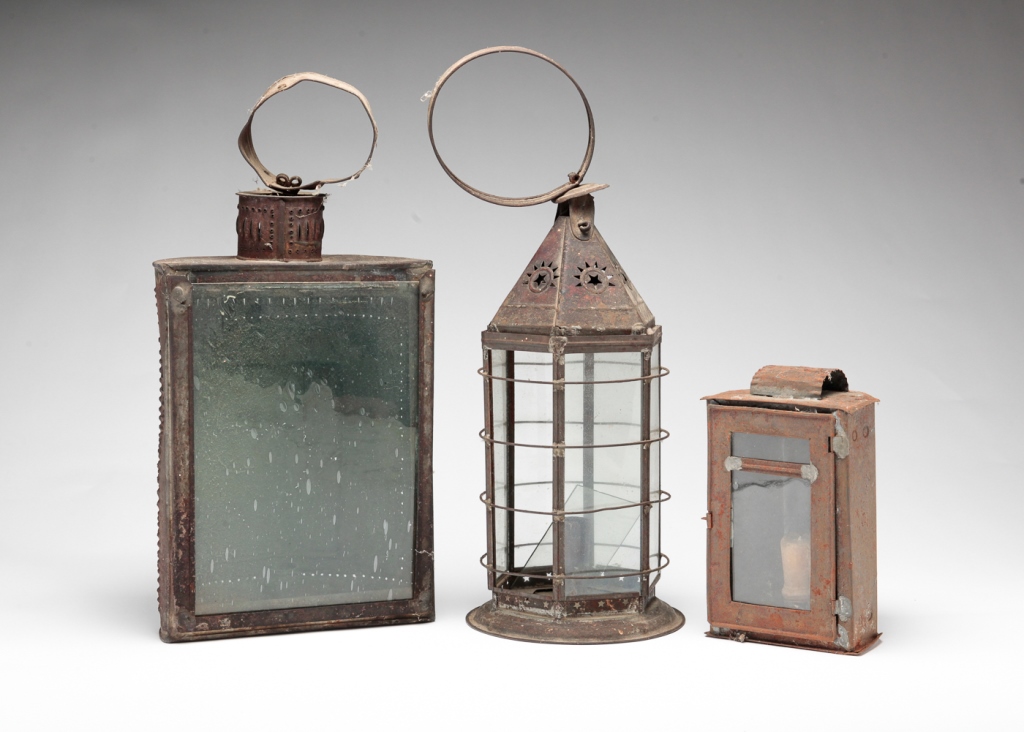 THREE AMERICAN TIN LANTERNS.