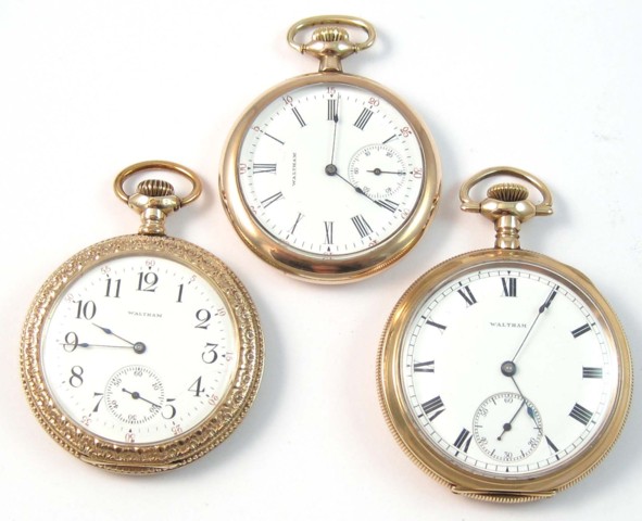 THREE AMERICAN WALTHAM OPEN FACE