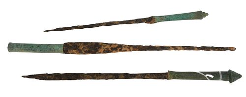 THREE ANCIENT GREEK BRONZE DAGGERS,