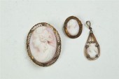 THREE ANGEL SKIN CORAL CAMEOS.