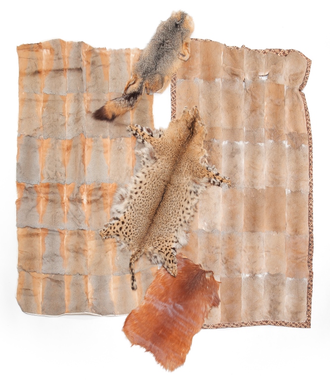 THREE ANIMAL PELTS AND TWO