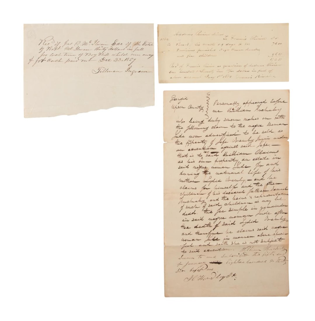 THREE ANTEBELLUM SLAVE DOCUMENTS W/