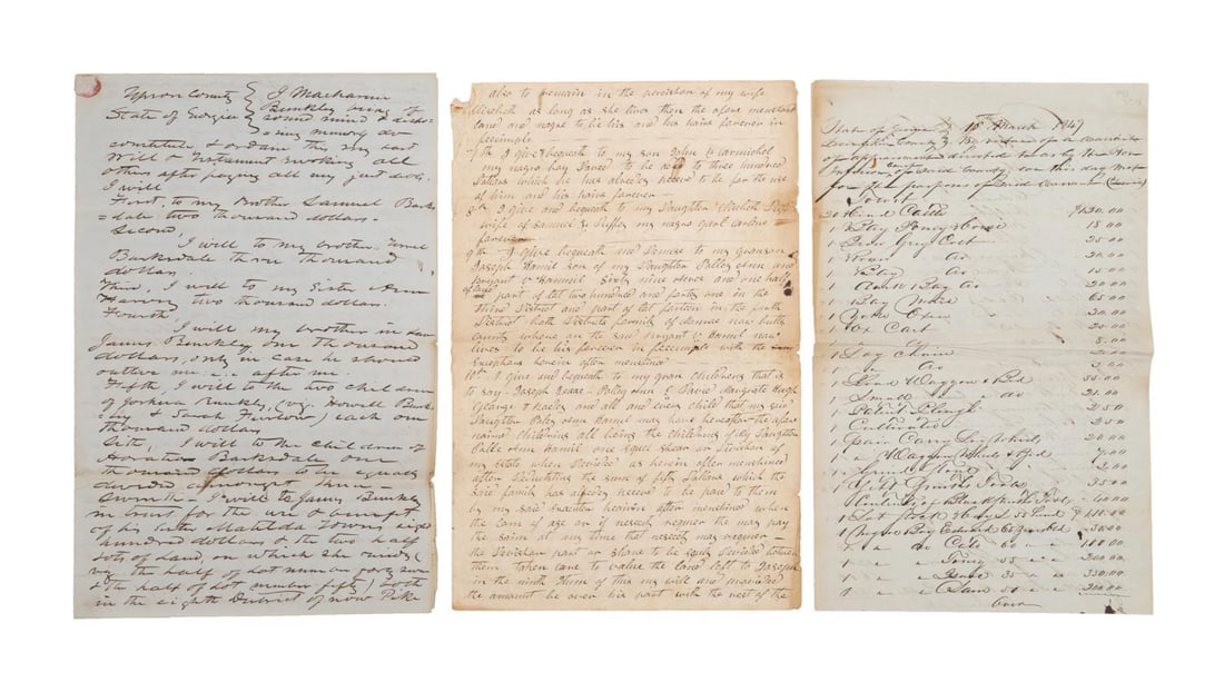 THREE ANTEBELLUM WILLS 1848, 1849
