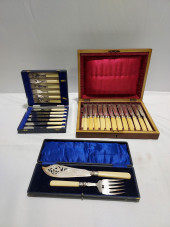 THREE ANTIQUE BOXED FISH SERVI