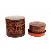 THREE ANTIQUE BURMESE RED LACQ