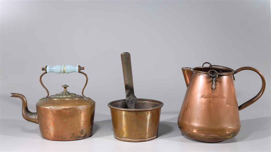 Three antique copper objects, early