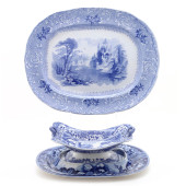THREE ANTIQUE ENGLISH BLUE AND