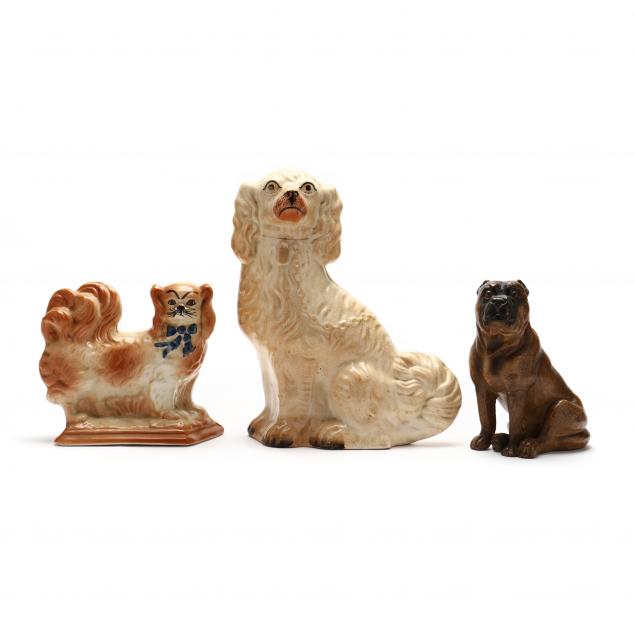 THREE ANTIQUE ENGLISH DOG FIGURES