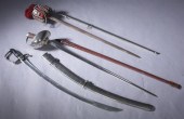 THREE ANTIQUE ENGLISH SWORDS.