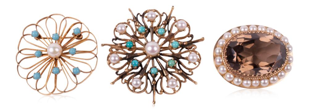 THREE ANTIQUE GEM SET PEARL