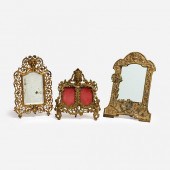 THREE ANTIQUE GILT METAL FRAME