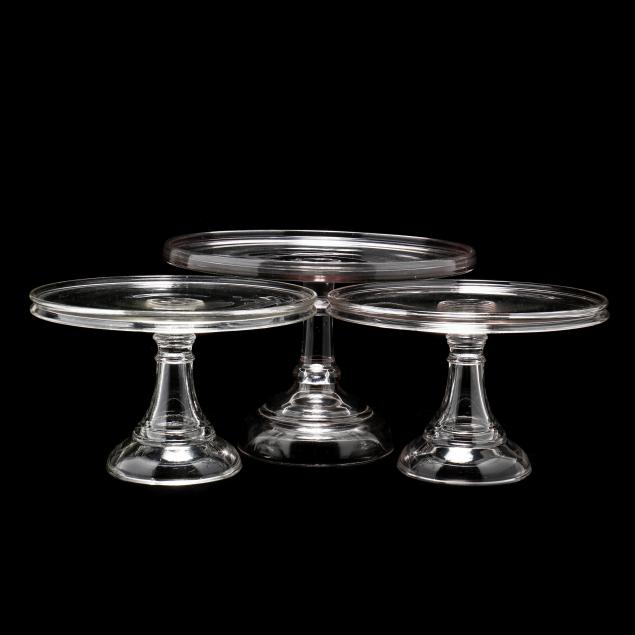 THREE ANTIQUE GLASS CAKE