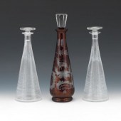 THREE ANTIQUE GLASS LIQUOR CAR