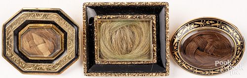 THREE ANTIQUE GOLD HAIRWORK