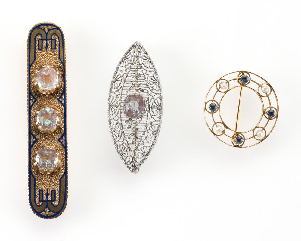 THREE ANTIQUE GOLD PINSTHREE
