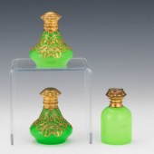 THREE ANTIQUE GREEN OPALINE GL