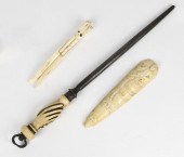 THREE ANTIQUE IVORY ITEMS. An