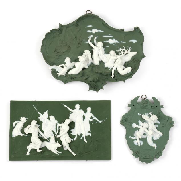 THREE ANTIQUE JASPERWARE PLAQUES
