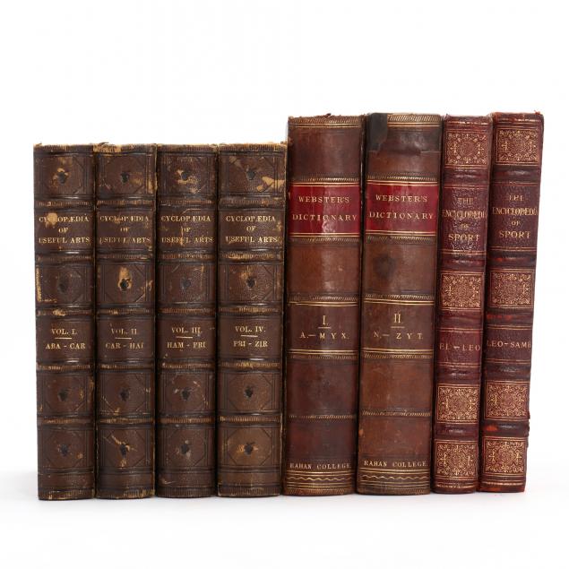 THREE ANTIQUE LEATHER BOUND SETS OF