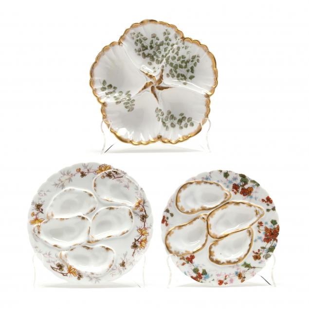 THREE ANTIQUE LIMOGES OYSTER PLATES