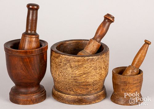 THREE ANTIQUE MORTAR AND
