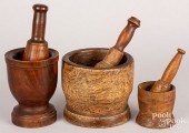 THREE ANTIQUE MORTAR AND PESTL