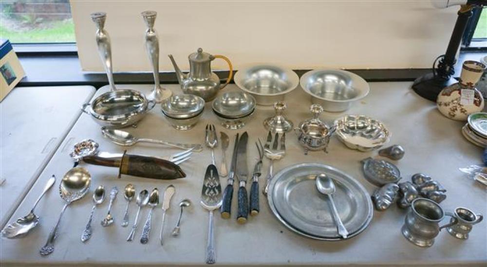 THREE ANTIQUE PEWTER PLATES,
