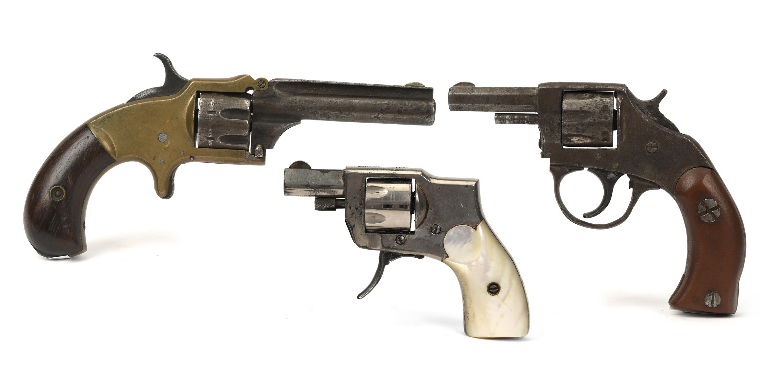 THREE ANTIQUE PISTOLS, XX .22 CAL