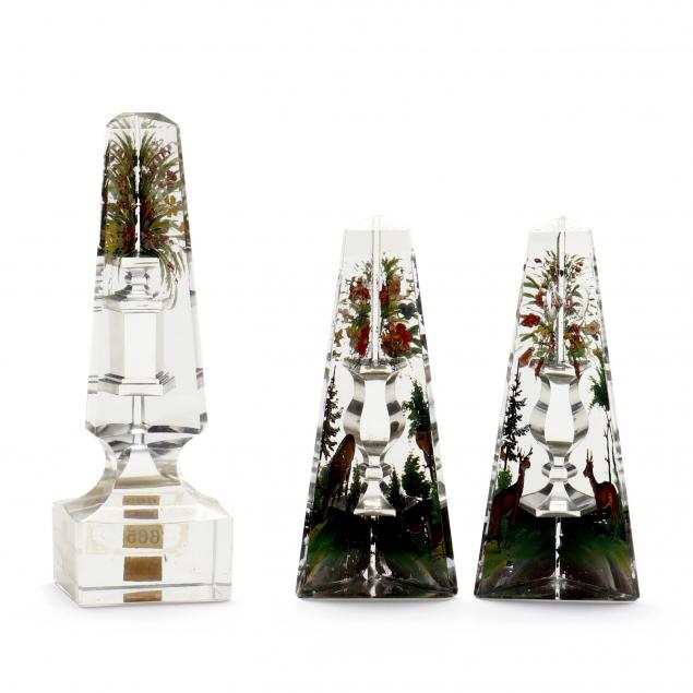 THREE ANTIQUE REVERSE PAINTED GLASS