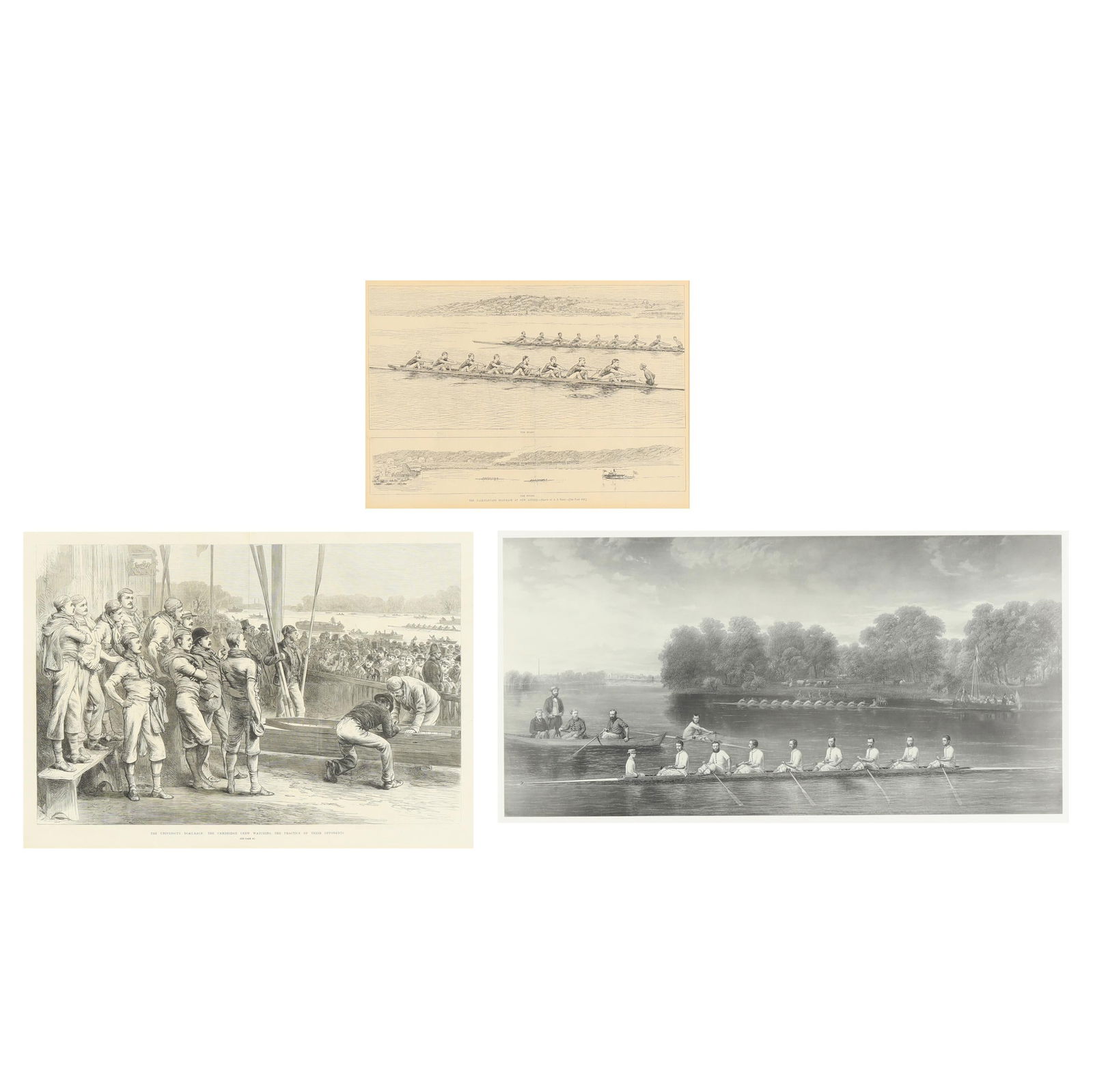 THREE ANTIQUE ROWING PRINTSThree