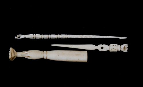 THREE ANTIQUE SAILOR MADE WHALE
