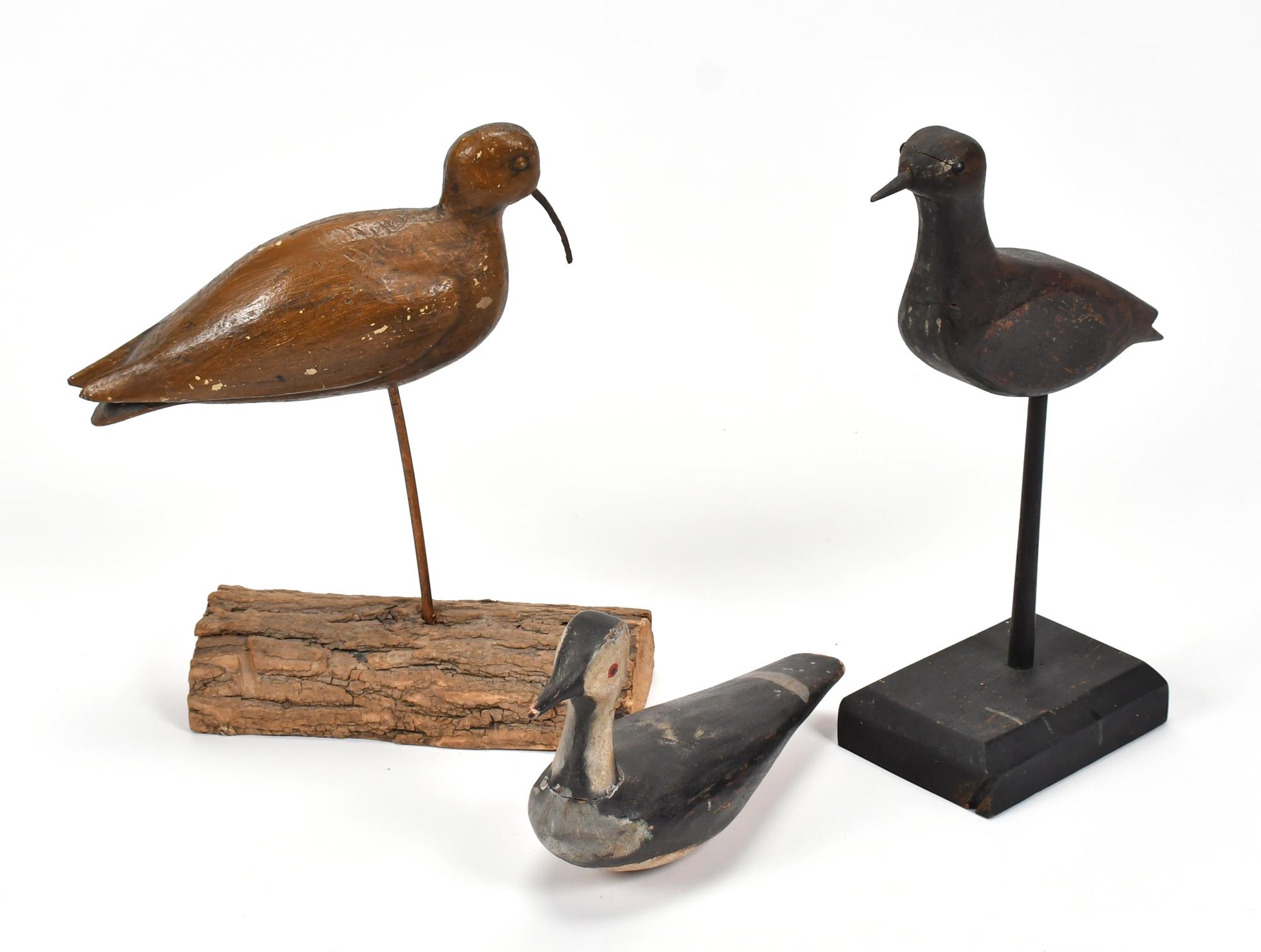THREE ANTIQUE SHOREBIRD DECOYS.