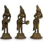 THREE ANTIQUE THAI BRONZE DANC
