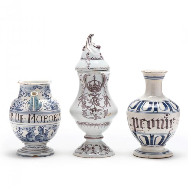THREE ANTIQUE TIN-GLAZED DRUG