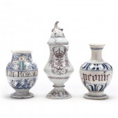 THREE ANTIQUE TIN-GLAZED DRUG