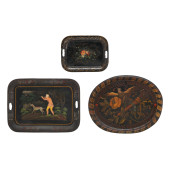 THREE ANTIQUE TOLEWARE TRAYS<b
