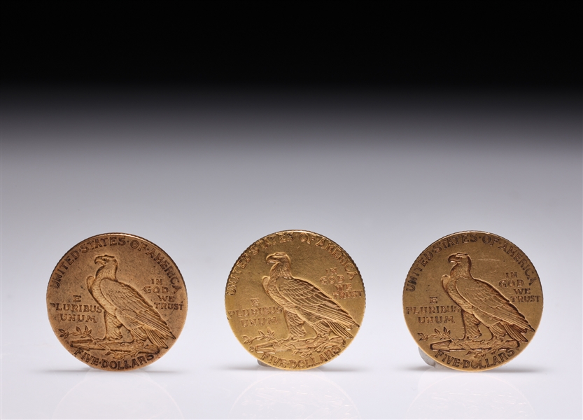 Three antique U.S. Indian head $5