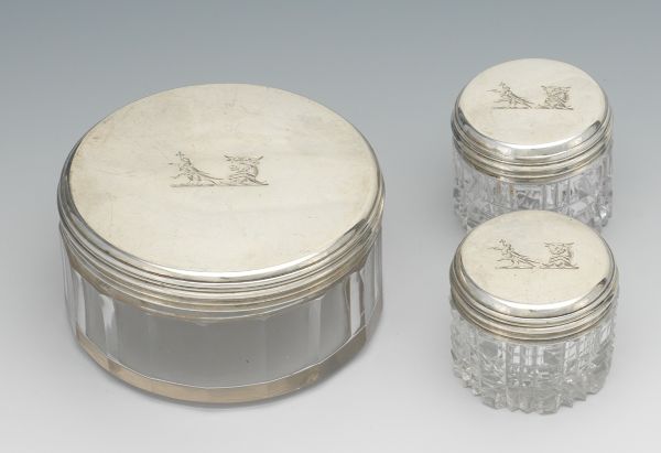 THREE ANTIQUE VANITY JARS  Two