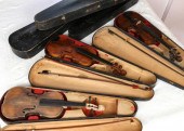 THREE ANTIQUE VIOLINS, SIX WOO