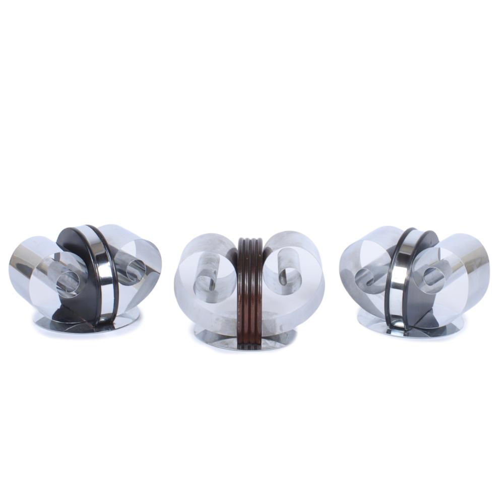 THREE ART DECO CHROME, WOOD, AND