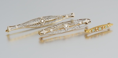 Three Art Deco Gold Brooches