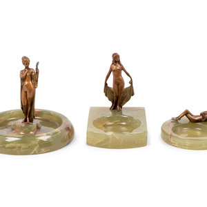 Three Art Deco Onyx and Bronze