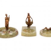 Three Art Deco Onyx and Bronze
