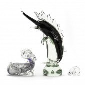 THREE ART GLASS ANIMALS AND FI