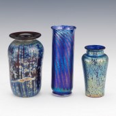 THREE ART GLASS CABINET VASES